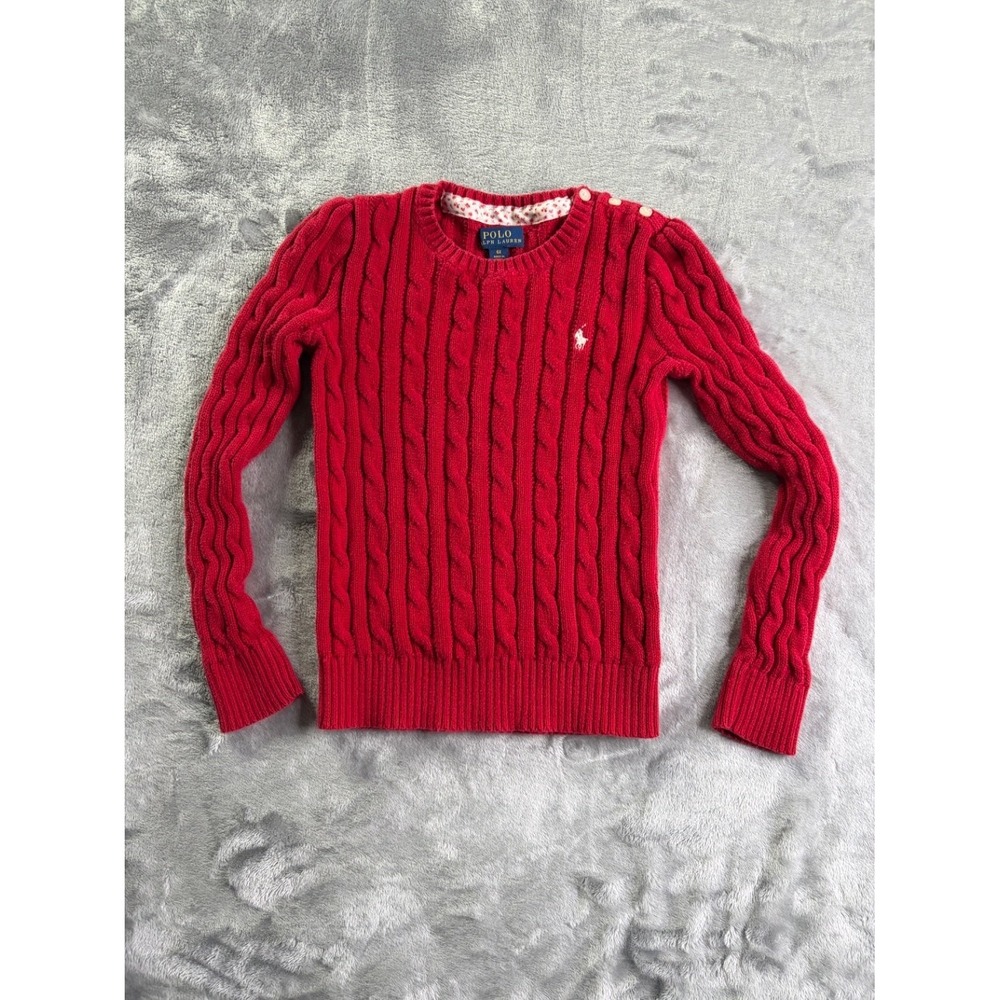 Polo Ralph Lauren Girls Size 6X Red Cable Knit Cotton Sweater Shoulder Buttons